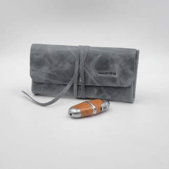 CORD TOBACCO CASE grey-blue leather