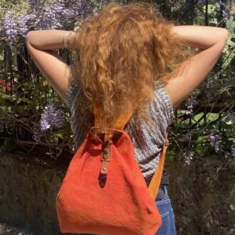 ARROW BACKPACK πορτοκαλί καμβάς – δέρμα
