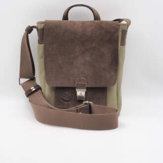JAZZ MESSENGER BAG alcantara λαδί-δέρμα καφέ