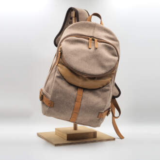 NOTA BACKPACK μπεζ καμβάς-κάμελ δέρμα