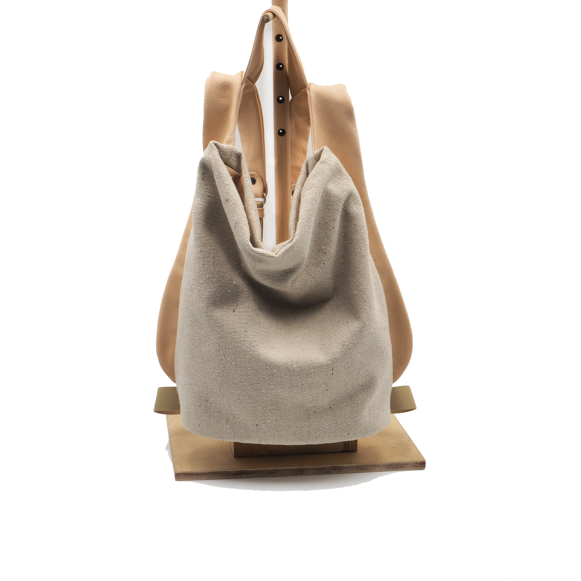 LAOURA BACKPACK κρεμ καμβάς-δέρμα
