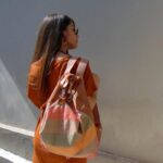 AERAS BACKPACK striped orange canvas – leather
