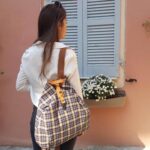 ARROW BACKPACK checkered-bordeaux canvas – leather