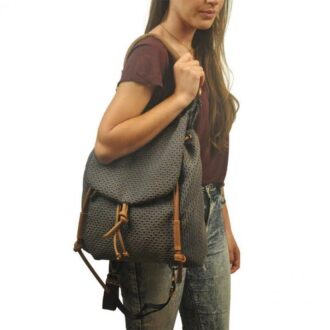 DAPHNE BACKPACK blue patterned canvas – leather