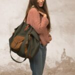 GIRONA SHOPPING BAG λαδί καμβάς – δέρμα