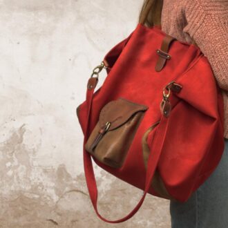 GIRONA SHOPPING BAG κόκκινο καμβάς – δέρμα