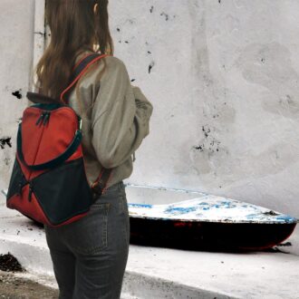 IRIA BACKPACK red canvas – blue leather