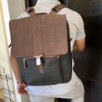 ISTIO BACKPACK μαύρο-καφέ δέρμα