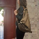 KALLIOPE BACKPACK καφέ-ριγέ καμβάς – δέρμα