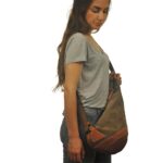 KORINA SLING BAG ανοιχτό καφέ καμβάς – δέρμα