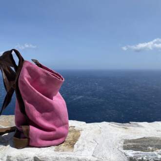 LAOURA BACKPACK πετροπλυμένος ροζ καμβάς-δέρμα
