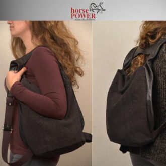 LAOURA BACKPACK brown linen cotton  canvas- leather