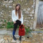 LAOURA BACKPACK πετροπλυμένος κόκκινος καμβάς – δέρμα