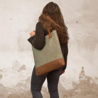 MELISSA SHOPPING BAG μπεζ καμβάς – δέρμα