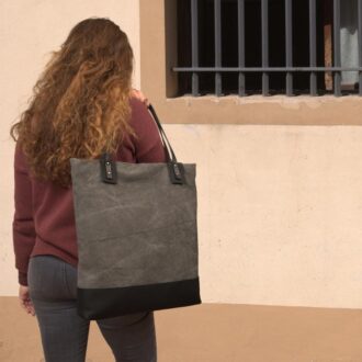 MELISSA SHOPPING BAG γκρι καμβάς – δέρμα