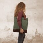 MELISSA SHOPPING BAG λαδί καμβάς – δέρμα