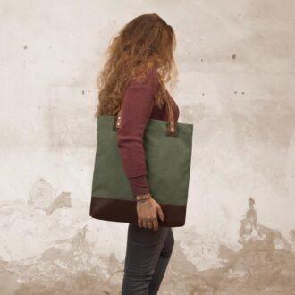 MELISSA SHOPPING BAG λαδί καμβάς – δέρμα