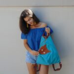 MINOUCHE BACKPACK τυρκουάζ καμβάς – δέρμα