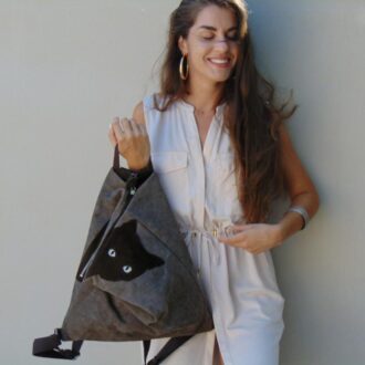 MINOUCHE BACKPACK καφέ καμβάς – δέρμα