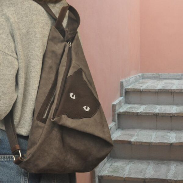 MINOUCHE BACKPACK brown canvas - leather