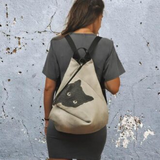 MINOUCHE BACKPACK ανοικτό γκρι καμβάς – δέρμα