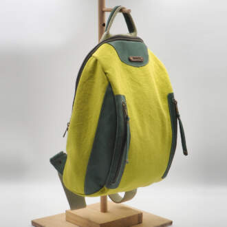 NAXOS BACKPACK κίτρινος καμβάς – πράσινο δέρμα
