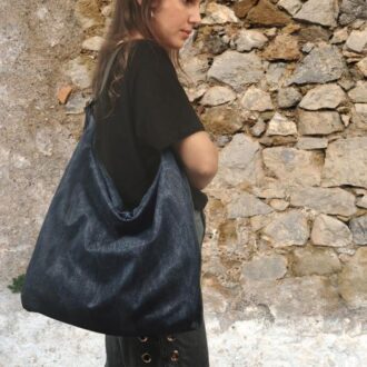 PENELOPE SHOULDER BAG blue patterned canvas – leather