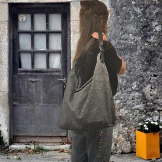 PENELOPE SHOULDER BAG grey canvas – leather