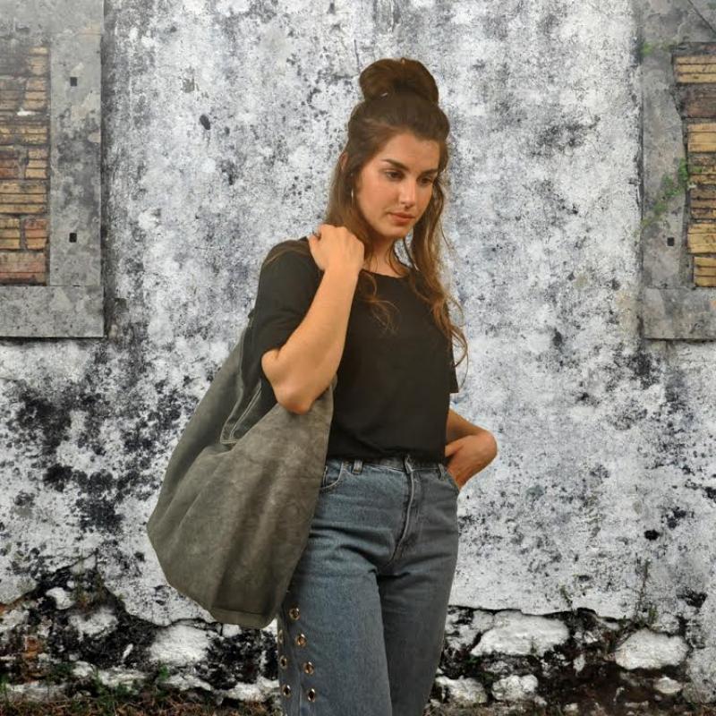 PENELOPE SHOULDER BAG grey canvas – leather