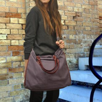 SARA SHOULDER BAG purple canvas – leather