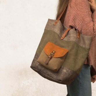 TOULOUSE SHOPPING BAG καφέ καμβάς – δέρμα