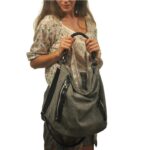 VERA SHOULDER BAG grey canvas – leather