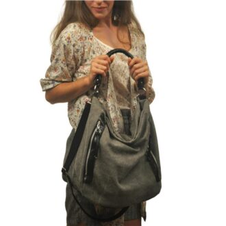 VERA SHOULDER BAG grey canvas – leather